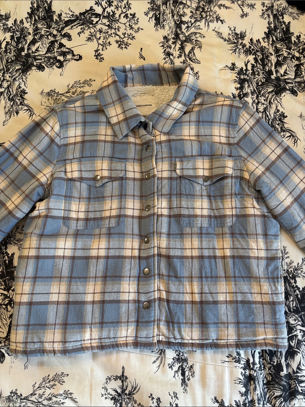Lucky Brand Blue Plaid Sherpa-Lined Button-Down Jacket